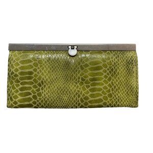 Vintage Green Snake Print Clutch Wallet With Metal Frame